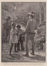 Um comércio que sempre foi rápido em Mafeking, nativos vendendo fragmentos de conchas Boer